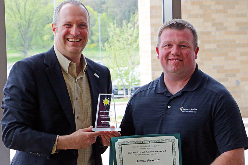 RWHC Advocacy Director presented the Rural Wisconsin Health Cooperative Rural Health Ambassador Award to the Tomah Health Emergency Preparedness director.