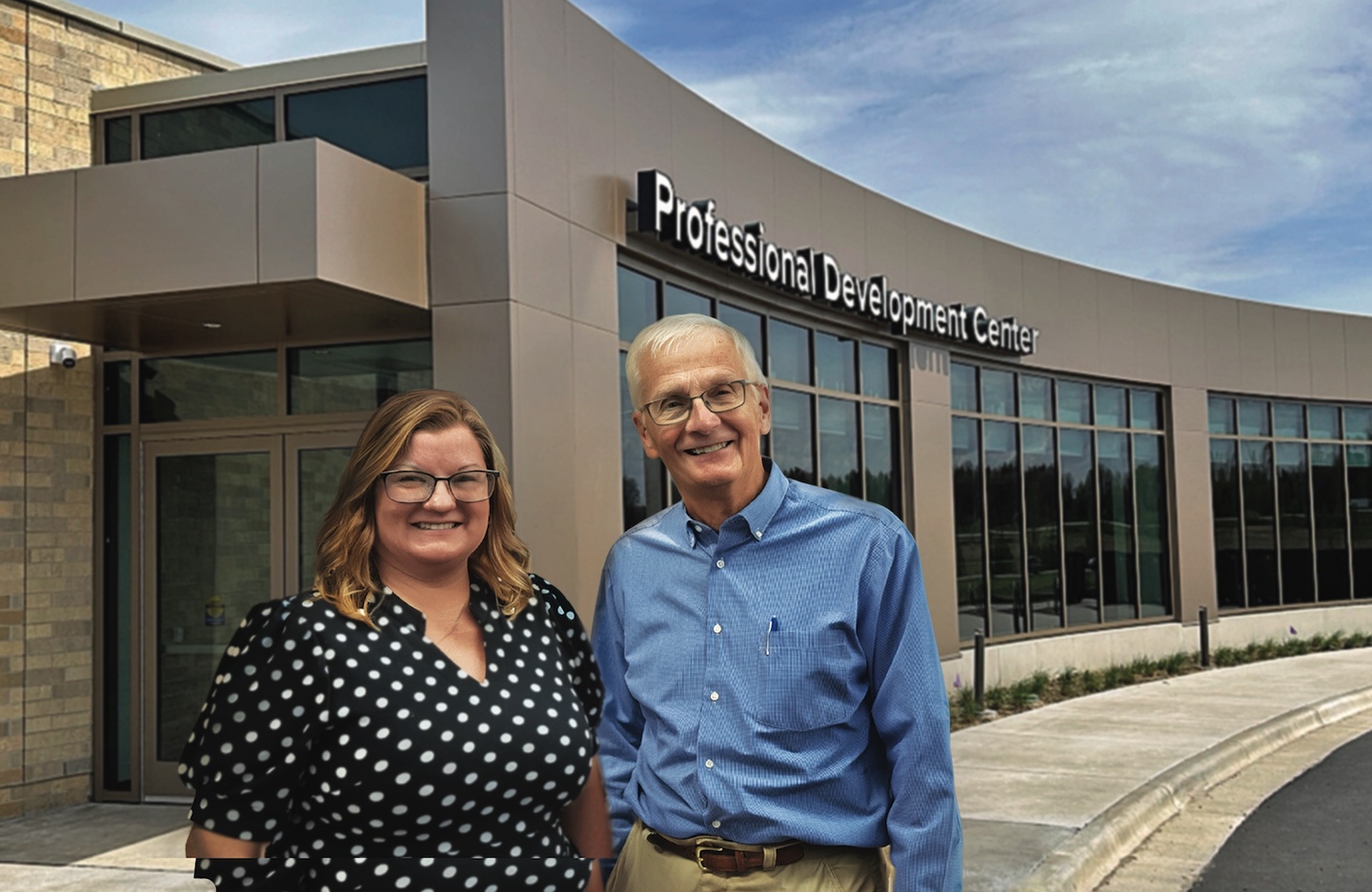Tina Thompson and Scott Nicol in front of the Professional Development Center at Tomah Health.