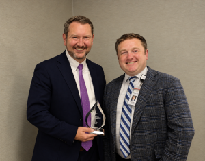 Wisconsin Hospital Association president and CEO Kyle O’Brien, left, presented the 2026 American Hospital Association (AHA) Grassroots Champion Award to Tomah Health CEO Derek Daly Oct. 13.